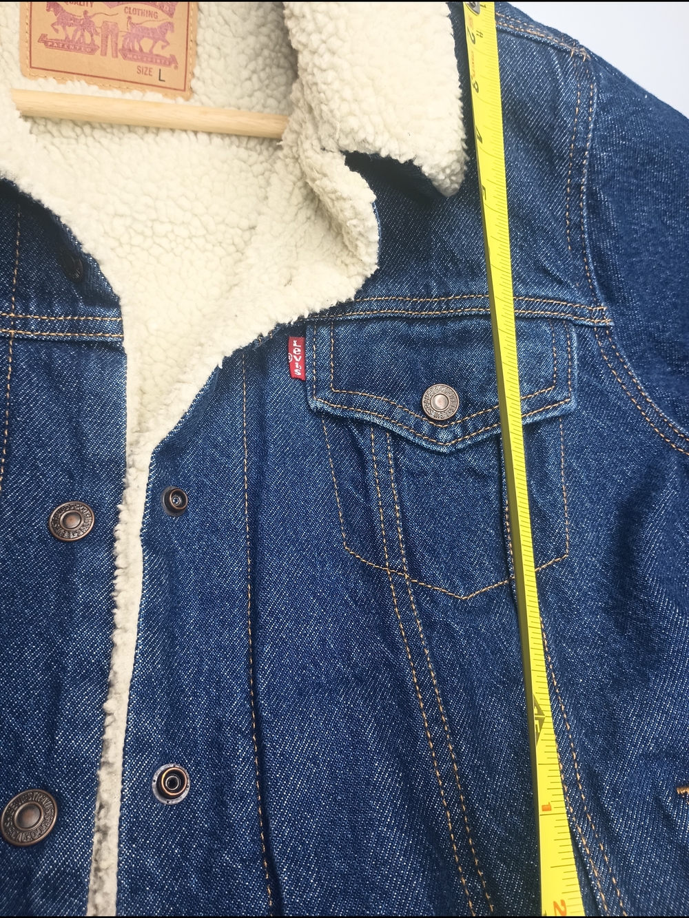 Women's Levi's Blue Denim Sherpa-Trim Jean Jean Jacket Size L - Picture 8 of 9